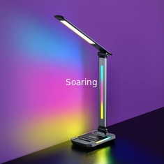 LED RGB Gaming Desk Lamp, Voice Activated Changing Colors Rhythm Light with Wireless Charger and USB Charging Port