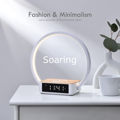 Touch Table Lamp with Wireless Charger, Nightstand Lamp with Clock, Wake-Up Light 3 Levels Brightness LED Night Light