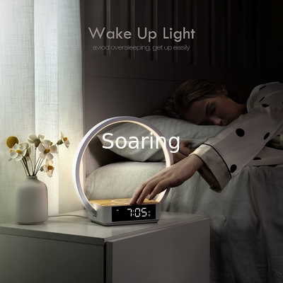 Touch Table Lamp with Wireless Charger, Nightstand Lamp with Clock, Wake-Up Light 3 Levels Brightness LED Night Light