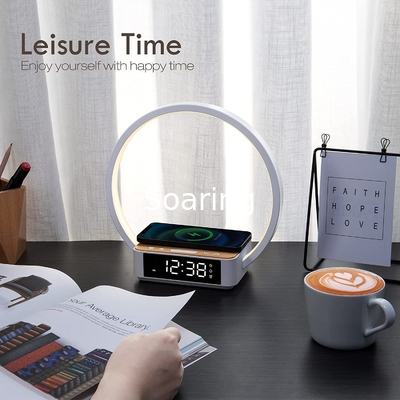 Touch Table Lamp with Wireless Charger, Nightstand Lamp with Clock, Wake-Up Light 3 Levels Brightness LED Night Light