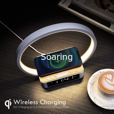 Touch Table Lamp with Wireless Charger, Nightstand Lamp with Clock, Wake-Up Light 3 Levels Brightness LED Night Light
