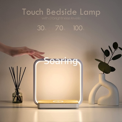 Bedside Lamp with Qi Wireless Charger, Table lamp 3 Step Dimmable Touch Control Desk Lamp for for Living Room,Kids Room