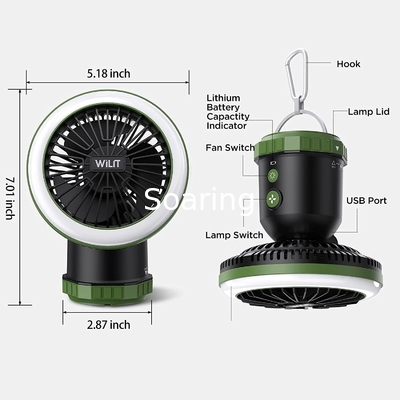 Camping Fan with LED Light,  Fan with Hanging Hook Ceiling Fan for Tent Car Desk Outdoor Emergency Outage Hurricane