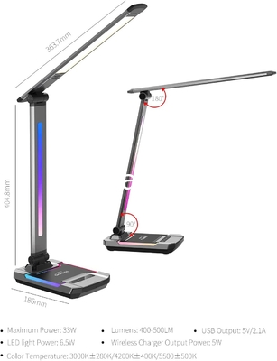 LED RGB Gaming Desk Lamp, Voice Activated Changing Colors Rhythm Light with Wireless Charger and USB Charging Port