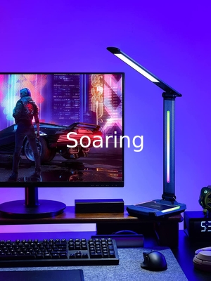 LED RGB Gaming Desk Lamp, Voice Activated Changing Colors Rhythm Light with Wireless Charger and USB Charging Port