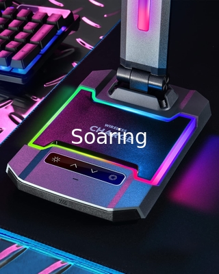 LED RGB Gaming Desk Lamp, Voice Activated Changing Colors Rhythm Light with Wireless Charger and USB Charging Port