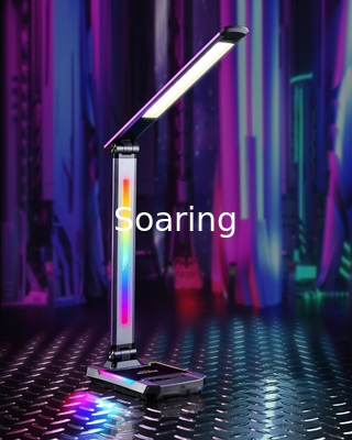 LED RGB Gaming Desk Lamp, Voice Activated Changing Colors Rhythm Light with Wireless Charger and USB Charging Port