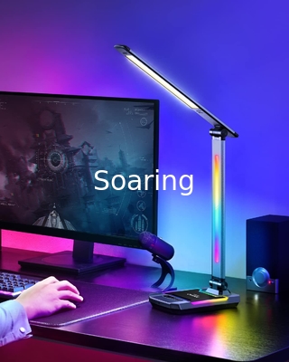 LED RGB Gaming Desk Lamp, Voice Activated Changing Colors Rhythm Light with Wireless Charger and USB Charging Port