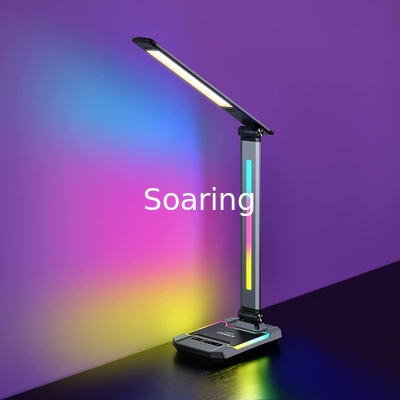 LED RGB Gaming Desk Lamp, Voice Activated Changing Colors Rhythm Light with Wireless Charger and USB Charging Port